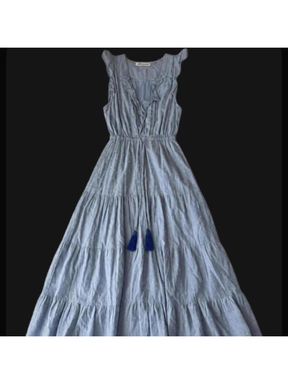 Mer St. Barth Giselle light blue tiered maxi dress Size S boho summer vacation